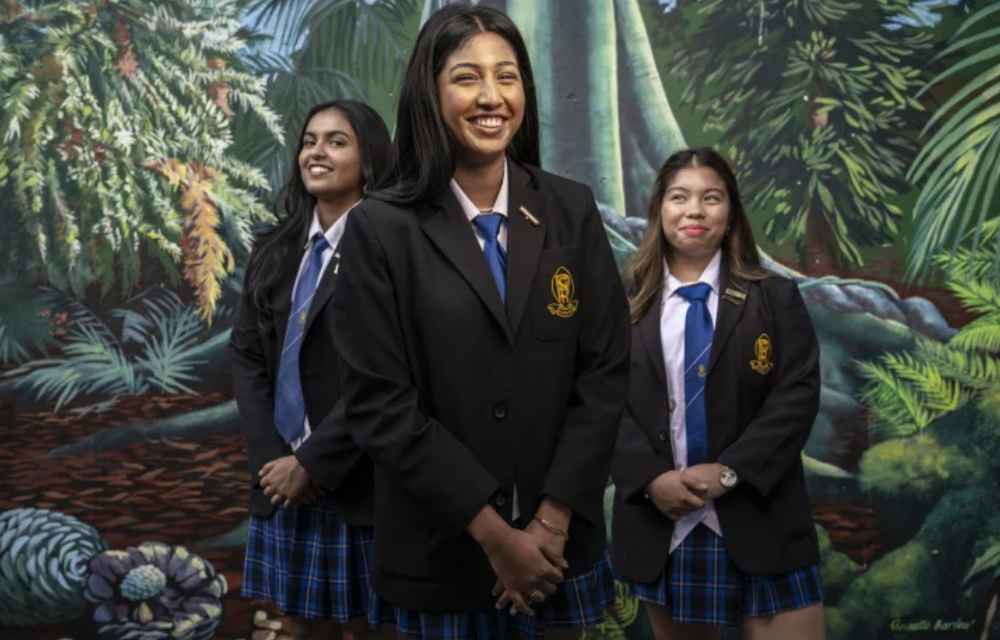 Penrith High students Milvia Mathew (school captain), Anitha Pillai (head prefect) and Cassidy Lauguico (SRC president).CREDIT:WOLTER PEETERS